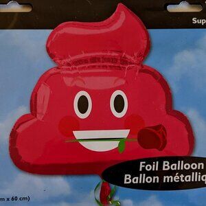 NWT Pink Poop Emoji Rose Big Foil Balloon Valentines Galentines Party Decoration